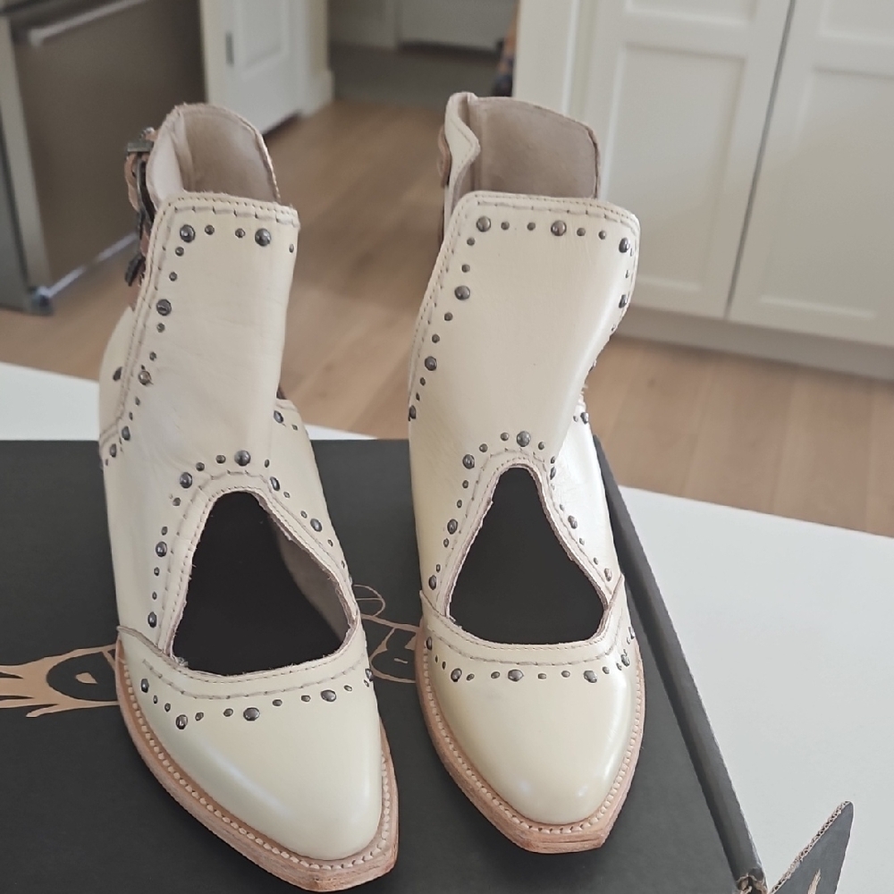 Studded Cream Ankle Boots